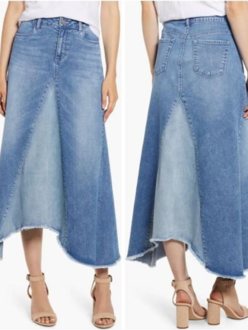 Wash Lab Women's Pieced Denim Midi Skirt Country Cottage Core Fall Sz 10 $128